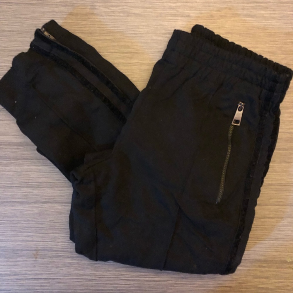 XETRA Track Pant Stretch Black Cotton Velvet Side Stripe Zipper Vent Y2K Italian